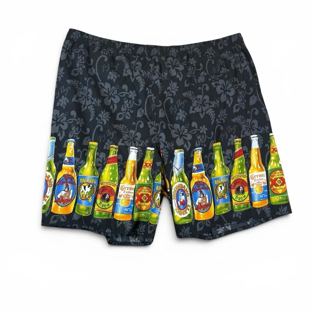 BIG DOGS Beer Board Shorts Swim Trunks Blue Mesh Lined Men's SZ 1xl